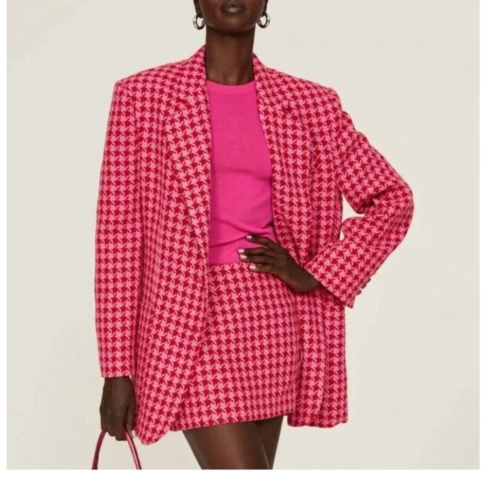 AFRM Sassy XL Pink Red Herringbone Lined Oversized Fit Blazer Barbie core READ - Picture 2 of 16